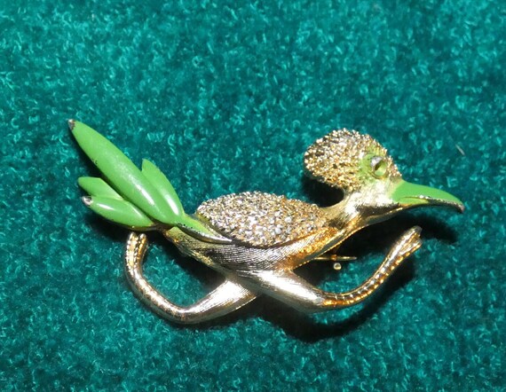 Spilla Vintage Road Runner: Spilla A Forma Di Uccello In Smalto Blu, Color Oro E Strass - Italia - Foto 2