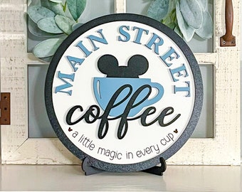 10" Main Street Coffee Sign // Disney-inspired Coffee Decor // Mickey Coffee Farmhouse Sign