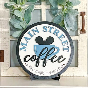 10&quot; Main Street Coffee Sign // Disney-inspired Coffee Decor // Mickey Coffee Farmhouse Sign