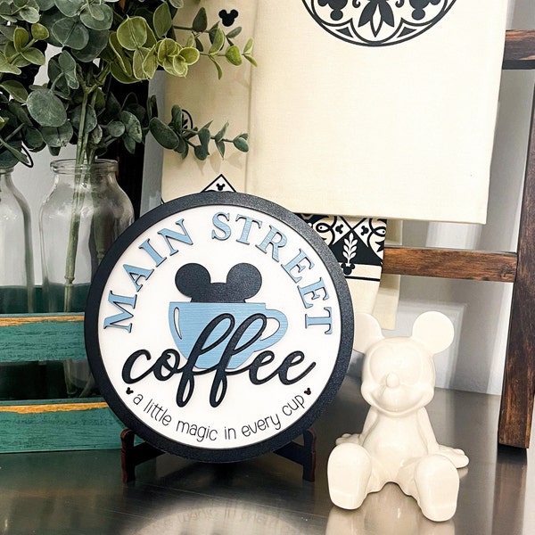 Mini Main Street Coffee Sign // Disney-inspired Tiered Tray Coffee Decor // Mickey Coffee Farmhouse Sign