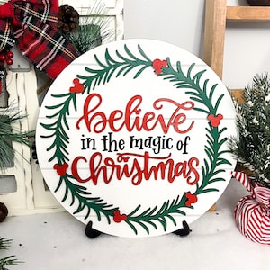 10&quot; Believe in the Magic Disney- Inspired Christmas Farmhouse Sign // Disney Christmas Farmhouse Decor // Christmas shelf or mantle decor