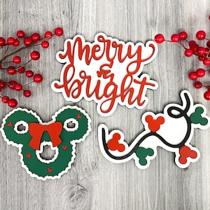 Set of 3 - Merry & Bright Disney Inspired Christmas tiered tray decor // Disney Christmas decor