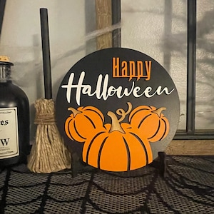 Mini Happy Halloween Disney-inspired tiered tray sign with display easel // Halloween farmhouse decor // Disney Halloween tiered tray decor
