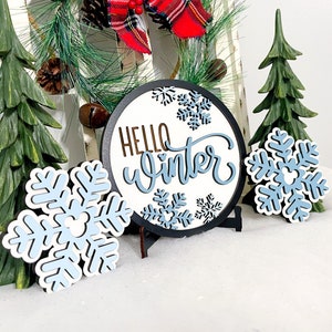 Mini Hello Winter Disney-Inspired Christmas sign & tiered tray snowflakes // Holiday Tiered Tray decor // Disney Christmas decor