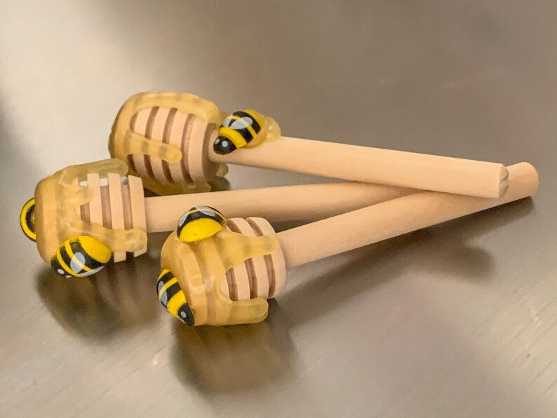 Set of 3 or 5 mini honey dippers w/ glass jar addon // bee Etsy