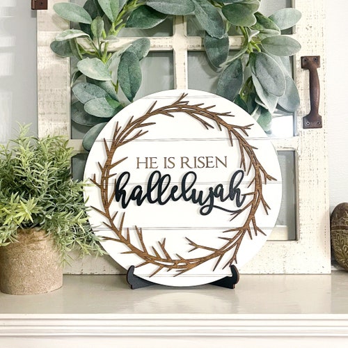 Enseigne de Pâques Il est ressuscité 25,4 cm// Enseigne religieuse de ferme de Pâques// Décoration de Pâques He Is Risen Shiplap Thorns
