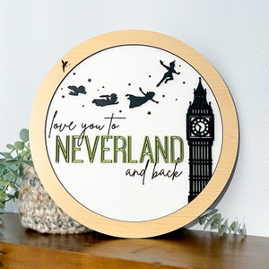 10" Peter Pan Inspired Nursery Sign // Disney Nursery Wall Decor // Love you to Neverland and back