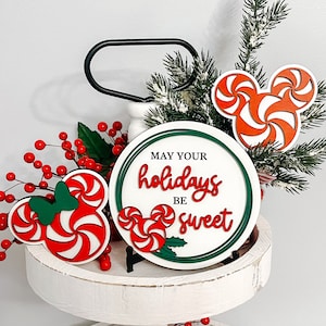 Mini Peppermint Disney-Inspired Christmas sign & tiered tray decor // May Your Holidays Be Sweet // Disney Christmas decor