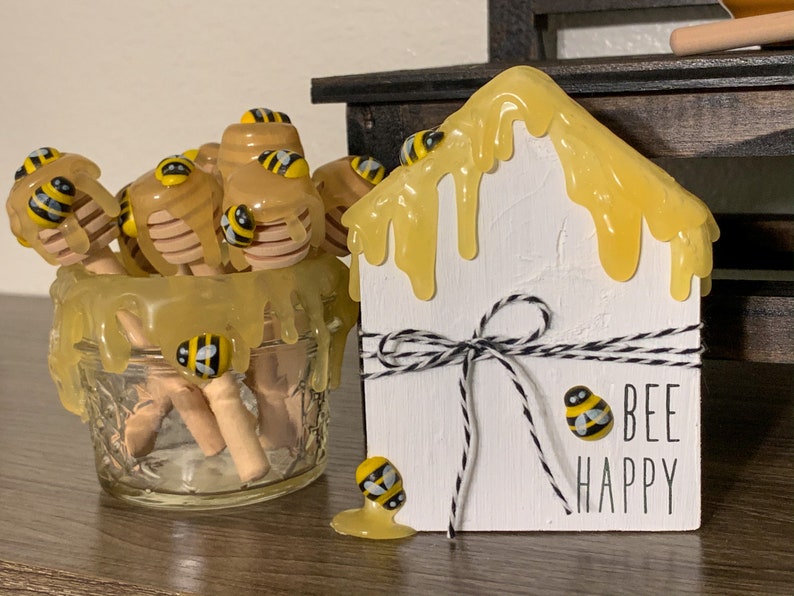 Set of 3 or 5 mini honey dippers w/ glass jar addon // bee Etsy