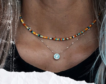 Vintage Layer Necklace Boho Necklace Purple Necklace Simple Necklace Seed Bead Necklace Hippy Jewelry Lady Necklaces Beaded Necklace