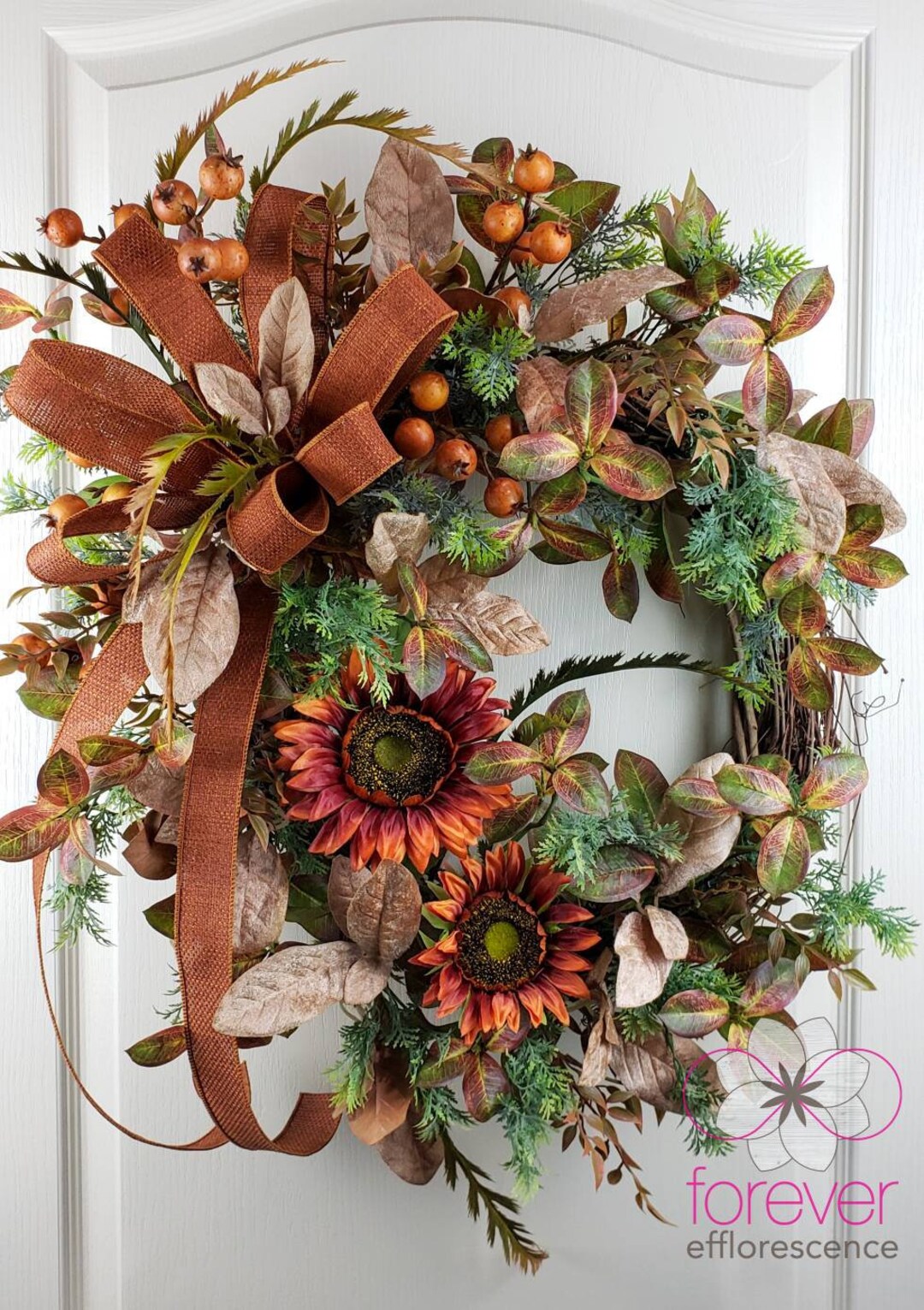 Sunflower Fall Grapevine Wreath for Front Door Orange and Red Etsy