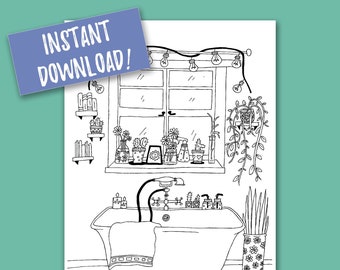 House Plants Adult Coloring Page | Digital Download | Hand-Drawn Illustration | Instant Printable Artwork | Stress-Relief Activity