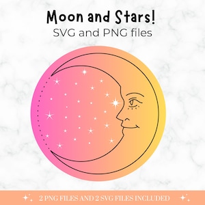 Boho Moon and Stars SVG - Cricut - Moon PNG - Clipart - Moon Cricut SVG File - Occult Moon Shirt template - Transparent - Silhouette - svg