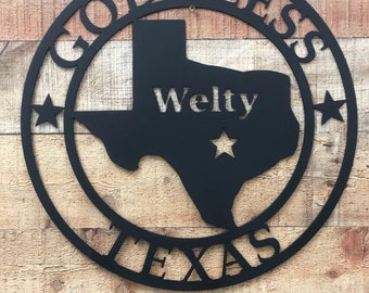 God Bless Texas Metal Monogram, Personalized Texas Home Decor