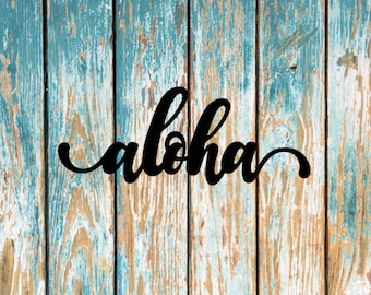 Aloha Script Sign Metal Wall Art Hawaii Beach Lake House Beach House