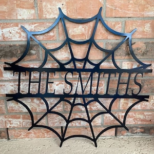 Halloween Spiderweb Metal Custom Personalized Metal Family Last Name Porch Wall Door Sign