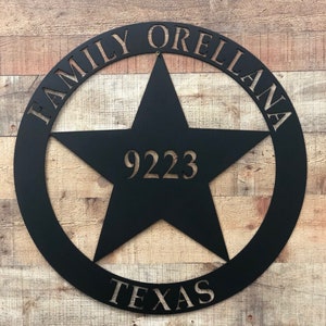Texas State Circle Monogram #3 Lone Star State Address Sign with Monogram Housewarming Gift