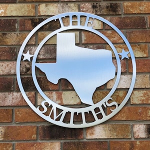 Personalized Texas State Metal Sign, Family Name Monogram Décor