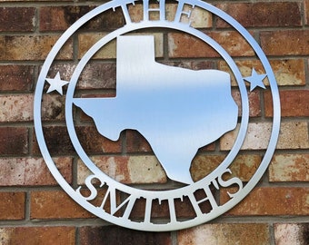Personalized Texas State Metal Sign, Family Name Monogram Décor