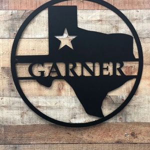 Texas State Circle Monogram #2 Personalized Lone Star State Family Last Name Custom Metal Sign House Warming Wedding Birthday Gift