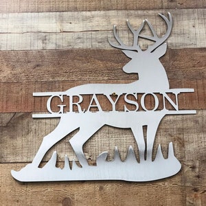 Whitetail Deer Monogram Personalized Metal Name Sign Hunter Hunting Buck Outdoor Custom