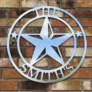 Texas Star Monogram Design #2** Circle Monogram Lone Star State Family Last Name Custom Metal Sign