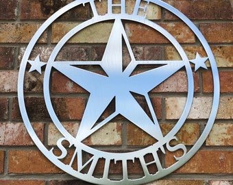 Texas Star Monogram Metal Sign | Personalized Family Name, Lone Star Decor