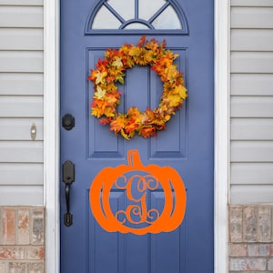 Halloween Pumpkin Monogram Custom Pumpkin Monogram Metal Wall Art Pumpkin Door Hanger