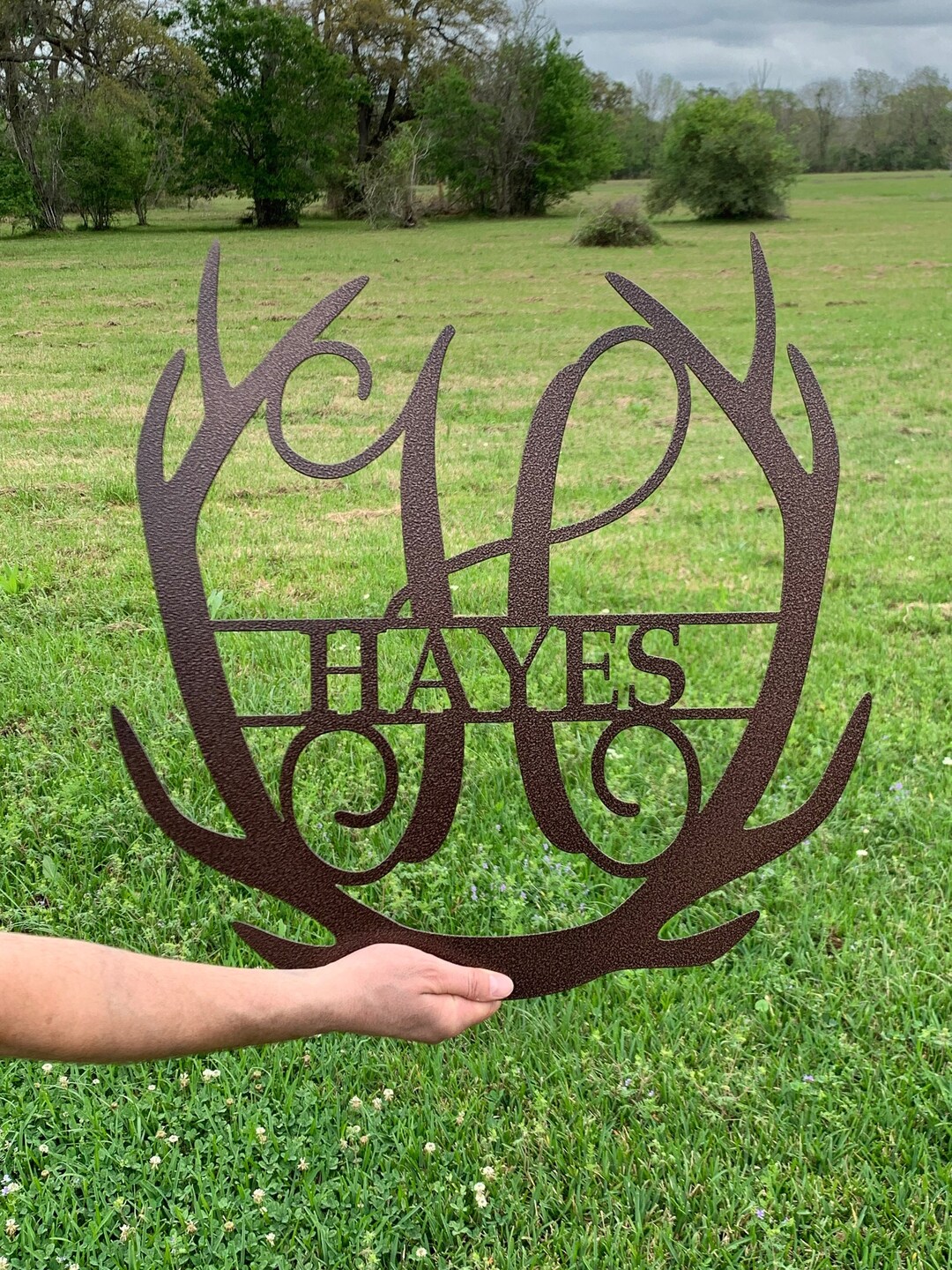 Antler Monogram Metal Sign | Personalized Family Name, Deer Horns Decor ...