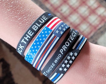 100 PACK New Designs Back The Blue Thin Blue Line Silicone Bracelets Wristbands Show your support for Law Enforcement Officers LEO