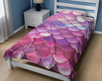 Purple and Pink Mermaid Scales Design Velveteen Plush Blanket