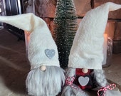 Set of Christmas Buffalo Plaid SweetHeart Gnomes featuring sparkling silver hearts Red Black Buffalo Plaid Rustic Check Classic Decor