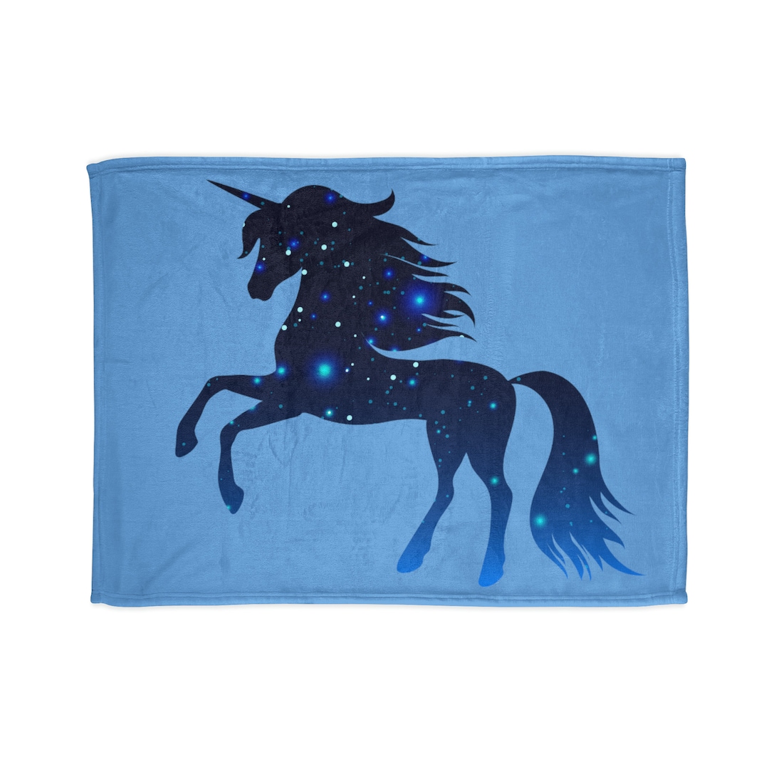 Blue Unicorn With Sparking Stars Soft Polyester Blanket Etsy