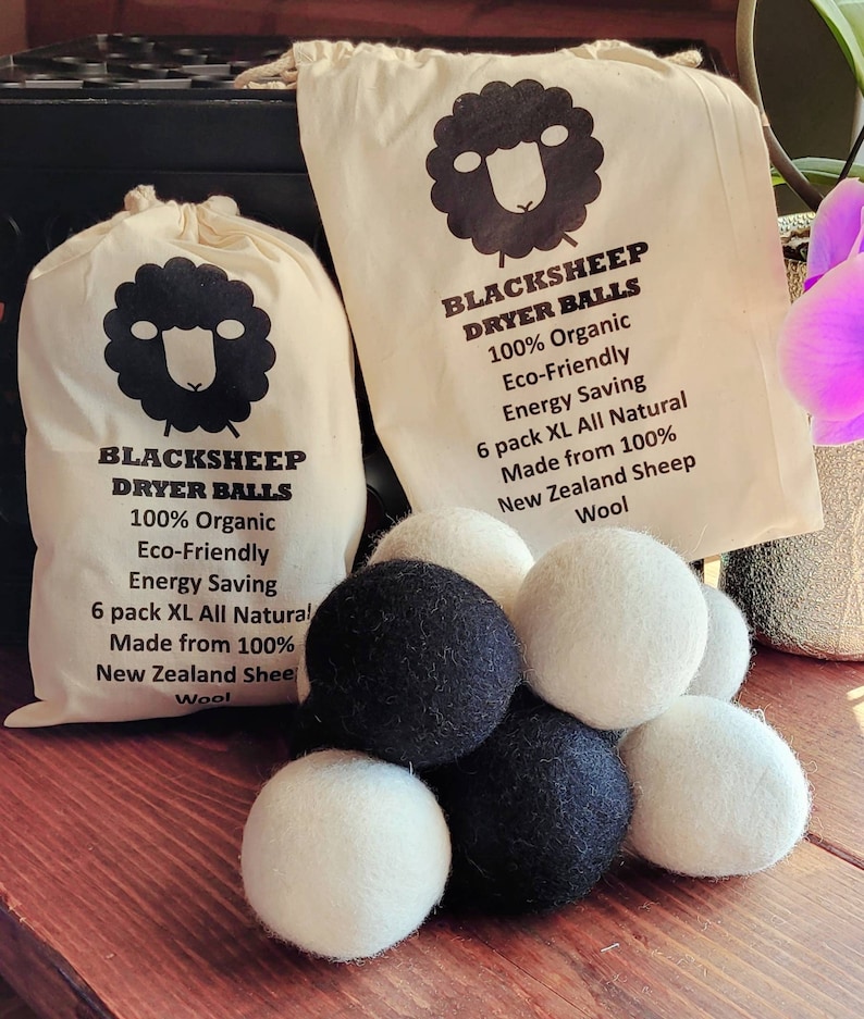 6 Pack of Extra Large Wool Dryer Balls 100% New Zealand Sheep Wool to the Core Cut Dryer Time Eco Friendly