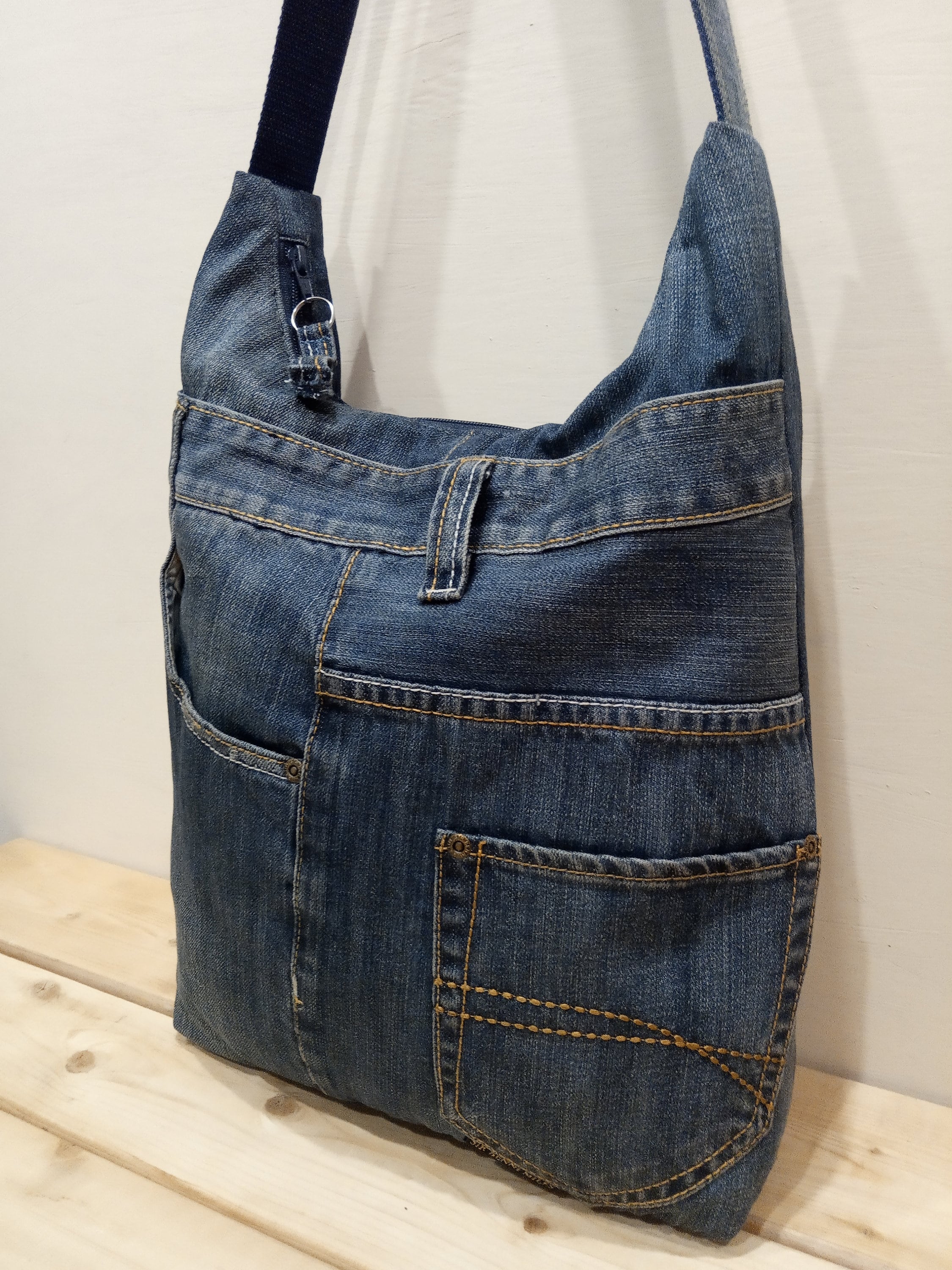 Denim shoulder bag jeans hobo bag upcycled jeans purse | Etsy