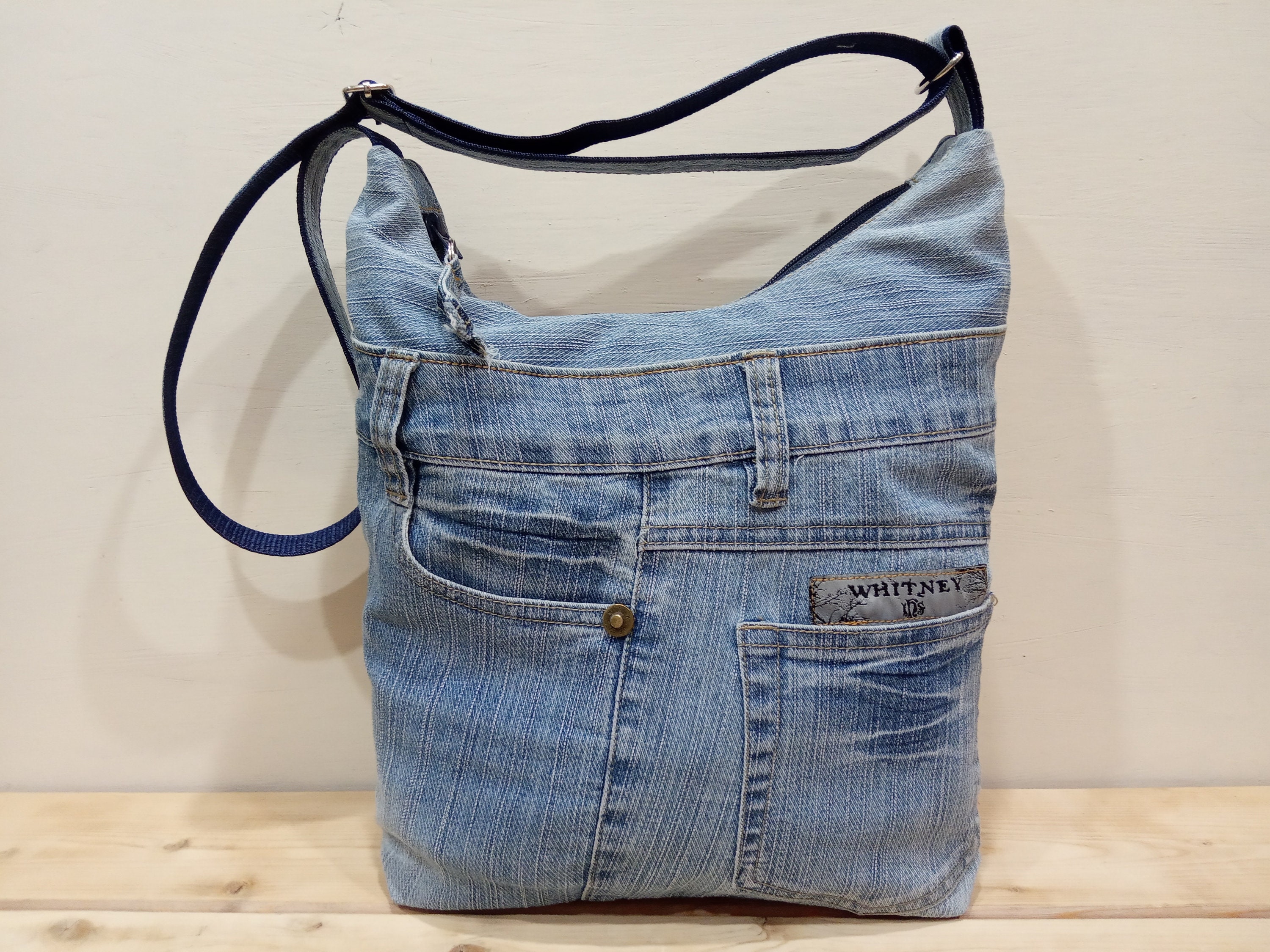 Denim shoulder bag jeans crossbody bag upcycled jeans purse | Etsy