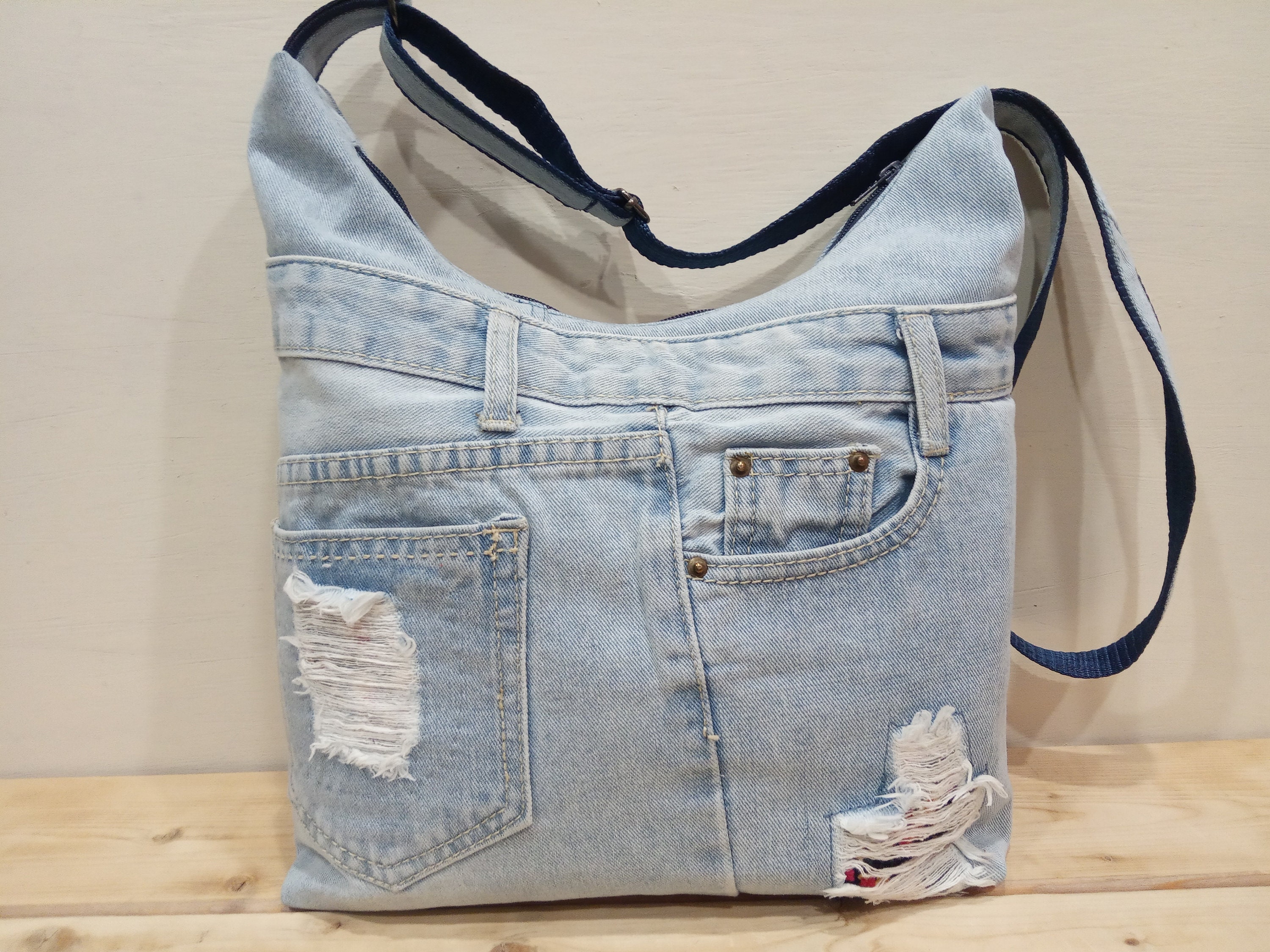 Denim shoulder bag jeans crossbody bag upcycled jeans purse | Etsy