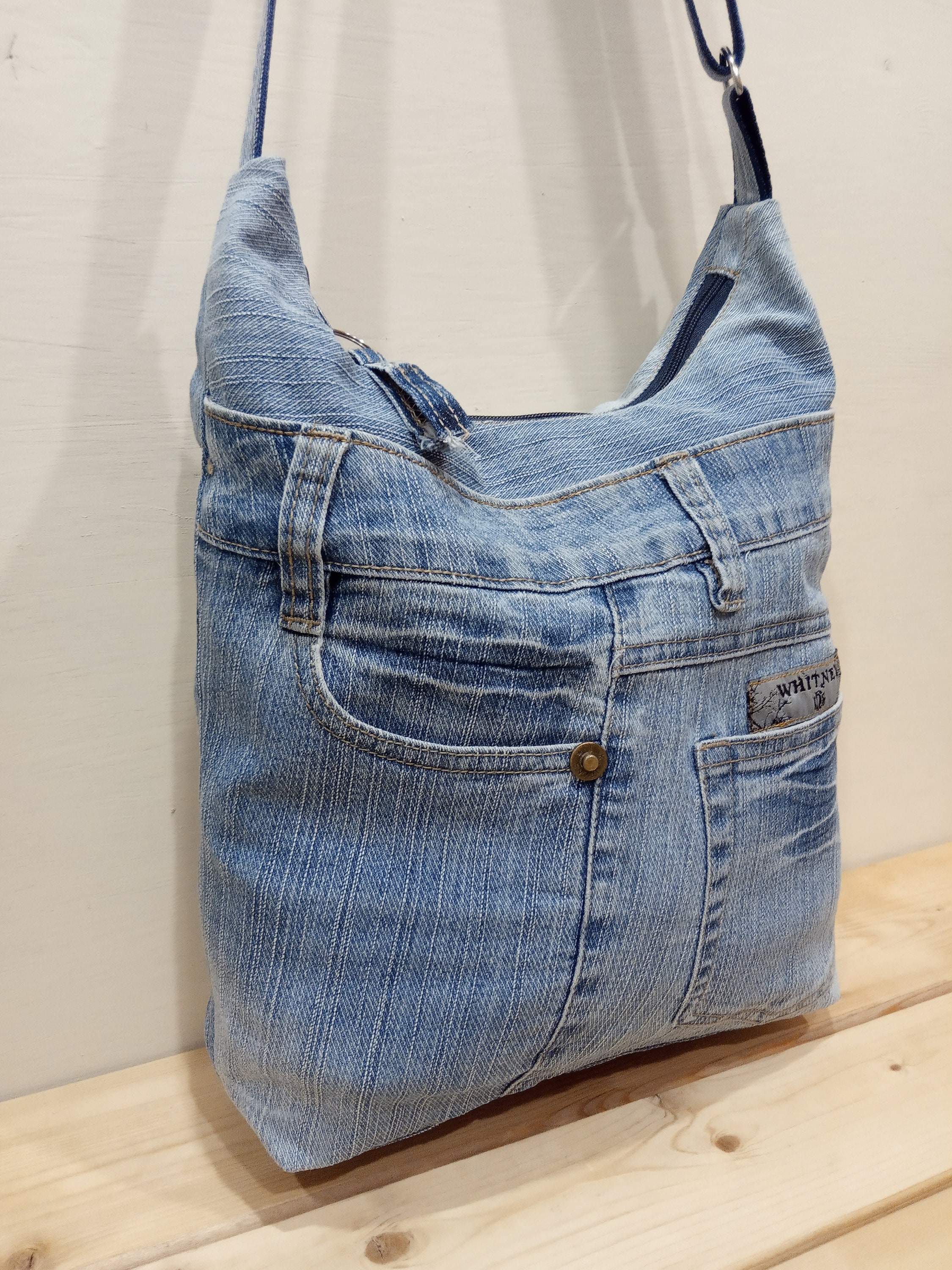 Denim shoulder bag jeans crossbody bag upcycled jeans purse | Etsy