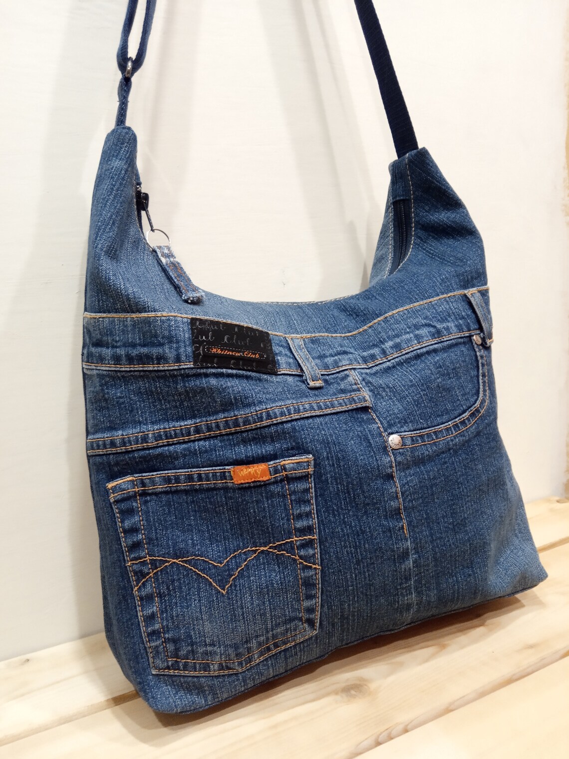 Jeans hobo bag denim bag upcycled Jeans bag recycled denim Etsy
