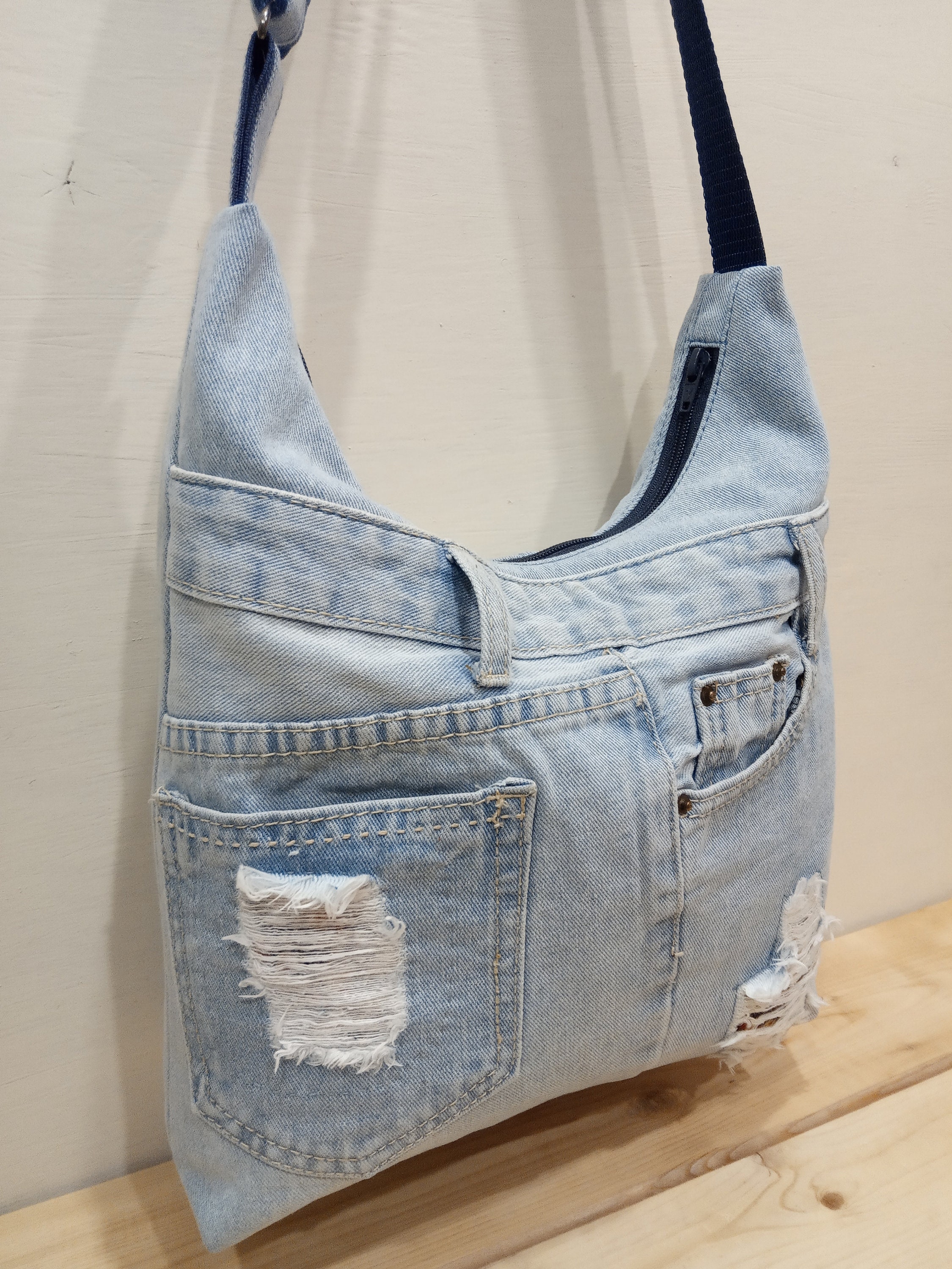 Denim shoulder bag jeans crossbody bag upcycled jeans purse | Etsy