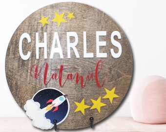 Personalized Acrylic Name Sign: 12 inch Round Wood Wall Art