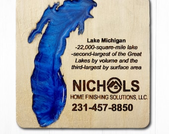 Lake Michigan Wood Coasters with Engraved Box - Set of 4