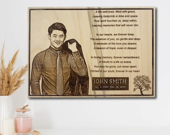 Memorial gift In Memory Gifts laser engraved wood photo memorial plaque memorial sign In Memory of Service Wood Plaque