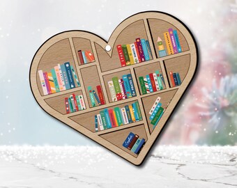 Christmas Book Lovers Heart ornaments,Christmas Ornament, Christmas Ornament Ideas,Christmas Ornaments Personalized, Laser Cut Ornament