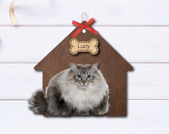 Personalized Pet Christmas Ornament, Custom Engraved Wood Ornament