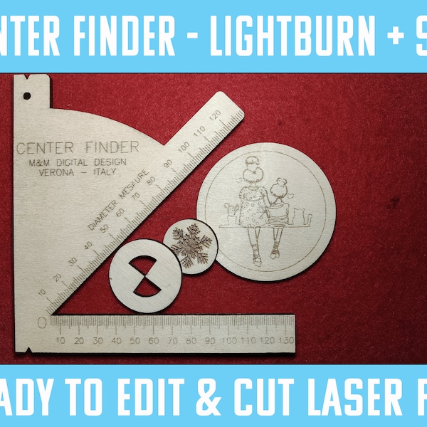 CENTER FINDER JIG - 25 cm Laser machine Lightburn + Svg + Dxf file ready to engrave. Find center of in seconds. Xtool Atomstack Glowforge