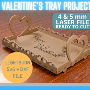 DIGITAL laser FILE - Valentine's day breakfast dinner tray with engraved message. 4 and 5 mm project ready to cut. Lightburn + .dxf + .svg