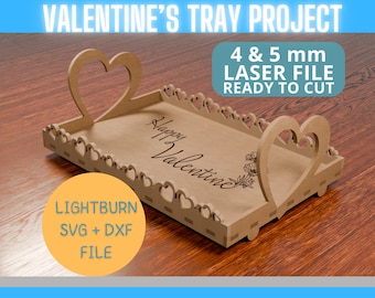 DIGITAL laser FILE - Valentine's day breakfast dinner tray with engraved message. 4 and 5 mm project ready to cut. Lightburn + .dxf + .svg