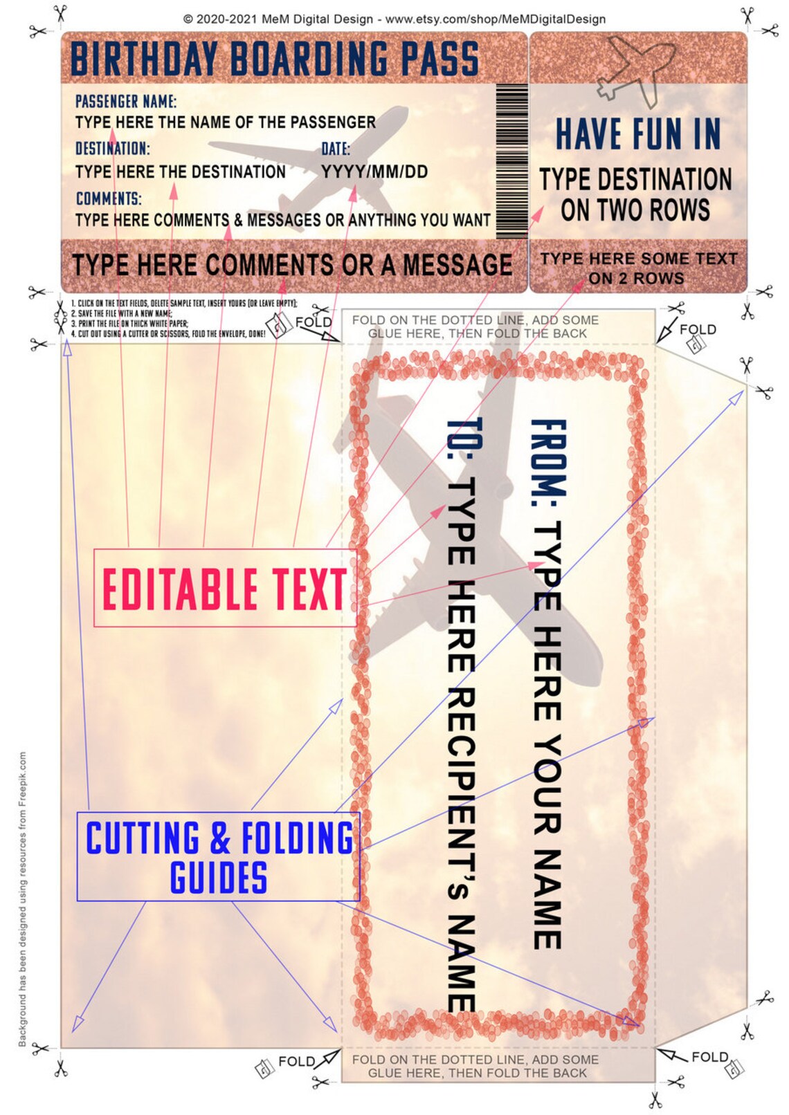 Editable Boarding Pass ENVELOPE Template Surprise Fake Etsy