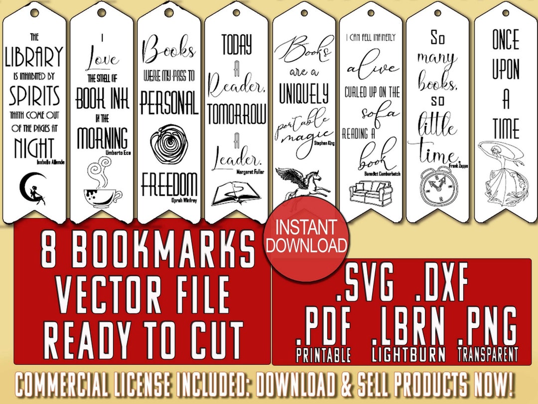 Laser LIGHTBURN Cut Files 8 Bookmarks Ready to Cut. Personalized 8